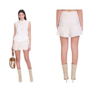NWT IRO Paris Cibley Metallic Ruched Ruffle Shorts White/Gold Size 34